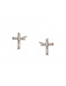 PENDIENTES CRUZ CIRCONITAS ORO BLANCO