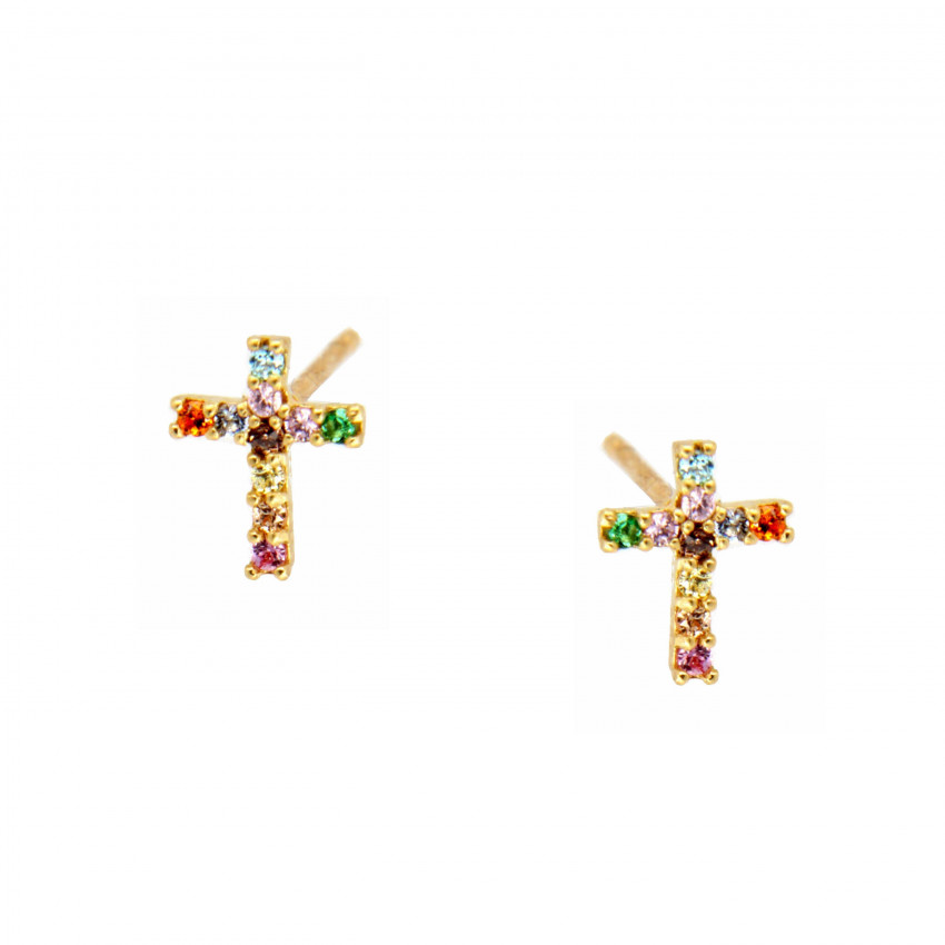 PENDIENTES CRUZ CIRCONITA COLOR