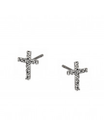 PENDIENTES CRUZ CIRCONITAS ORO BLANCO