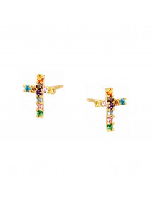 PENDIENTES CRUZ CIRCONITAS COLOR