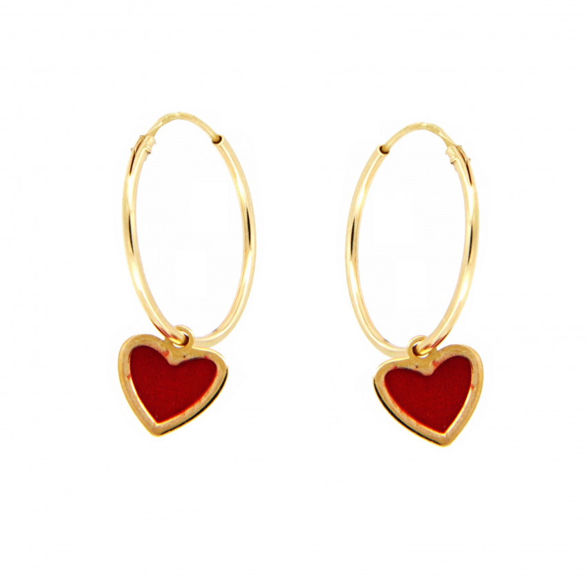 PENDIENTES ARO CORAZON ESMALTE ROJO