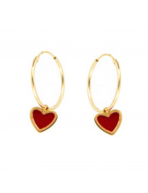 PENDIENTES ARO CORAZON ESMALTE ROJO