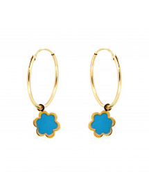 PENDIENTES ARO FLOR ESMALTE AZUL