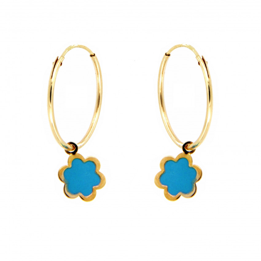 PENDIENTES ARO FLOR ESMALTE AZUL