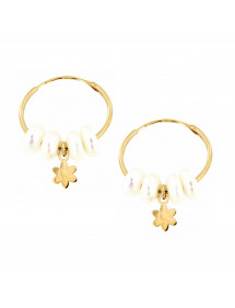 PENDIENTES ARO PERLAS Y FLOR