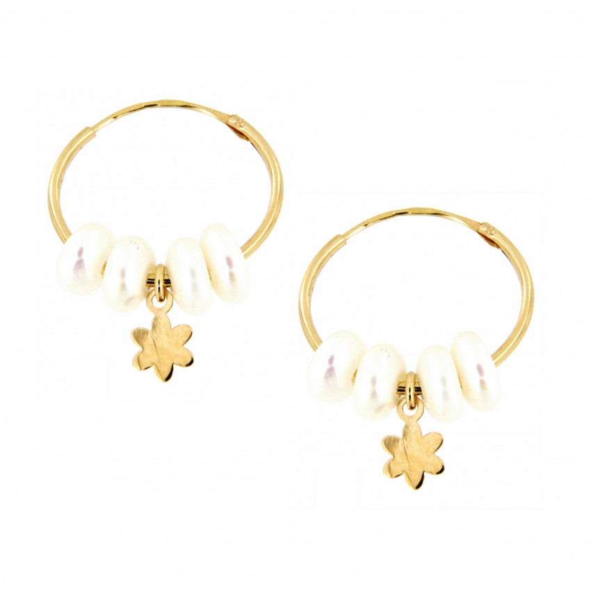 PENDIENTES ARO PERLAS Y FLOR