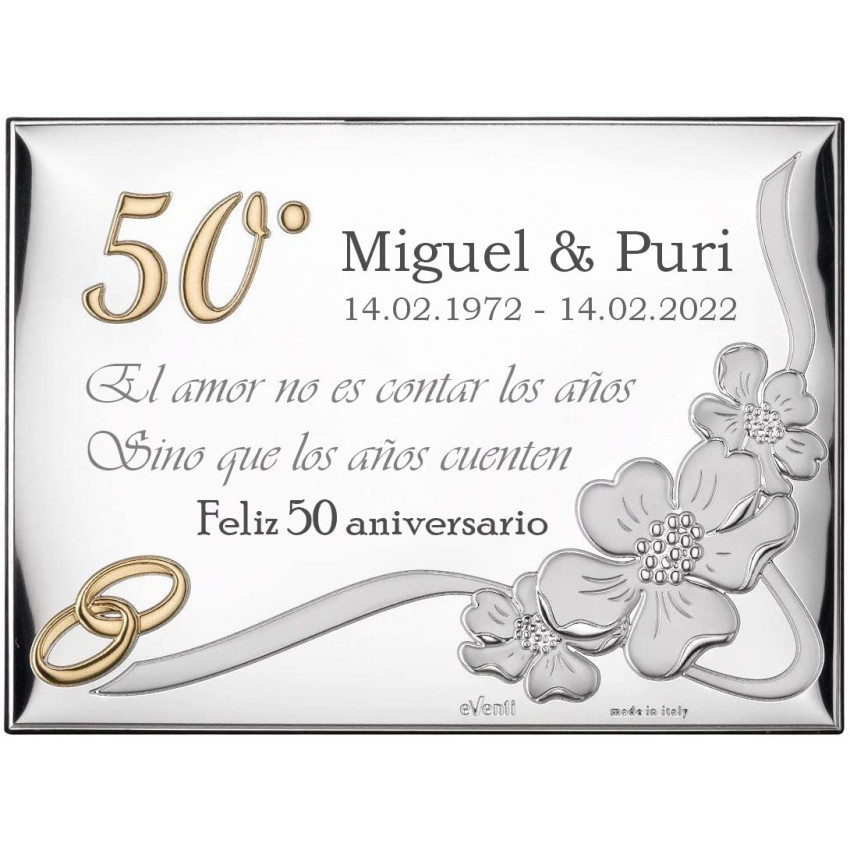 Placa 50 aniversario 13x18 personalizada bodas de oro