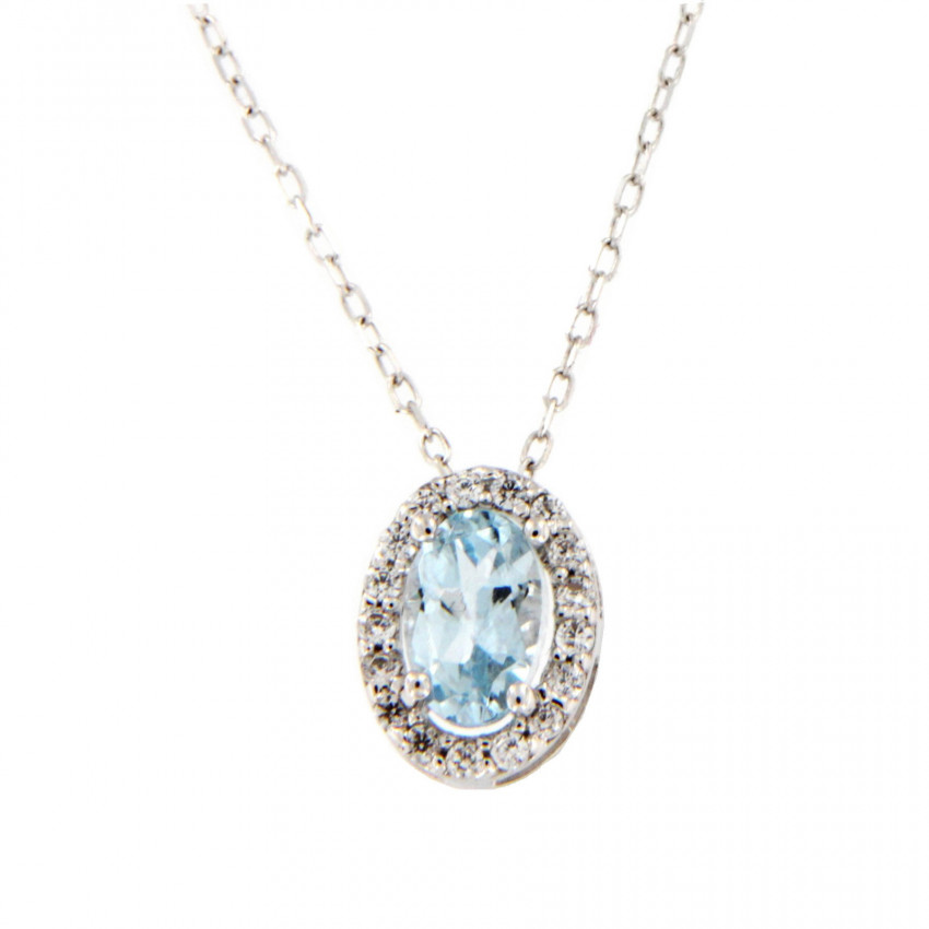 COLGANTE AGUAMARINA CON CADENA ORO BLANC