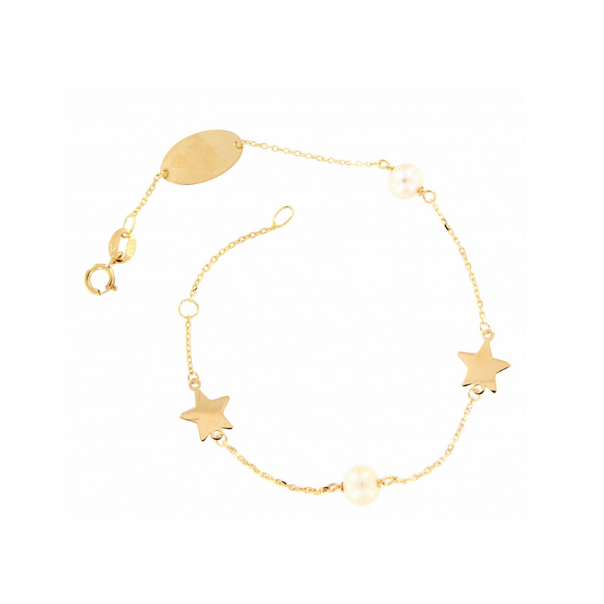 PULSERA CHAPA ESTRELLA Y PERLAS