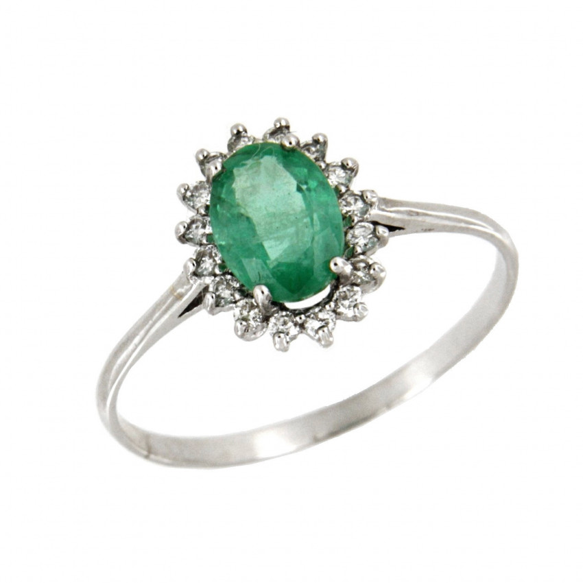 SORTIJA DIAMANTES ESMERALDA ORO BLANCO