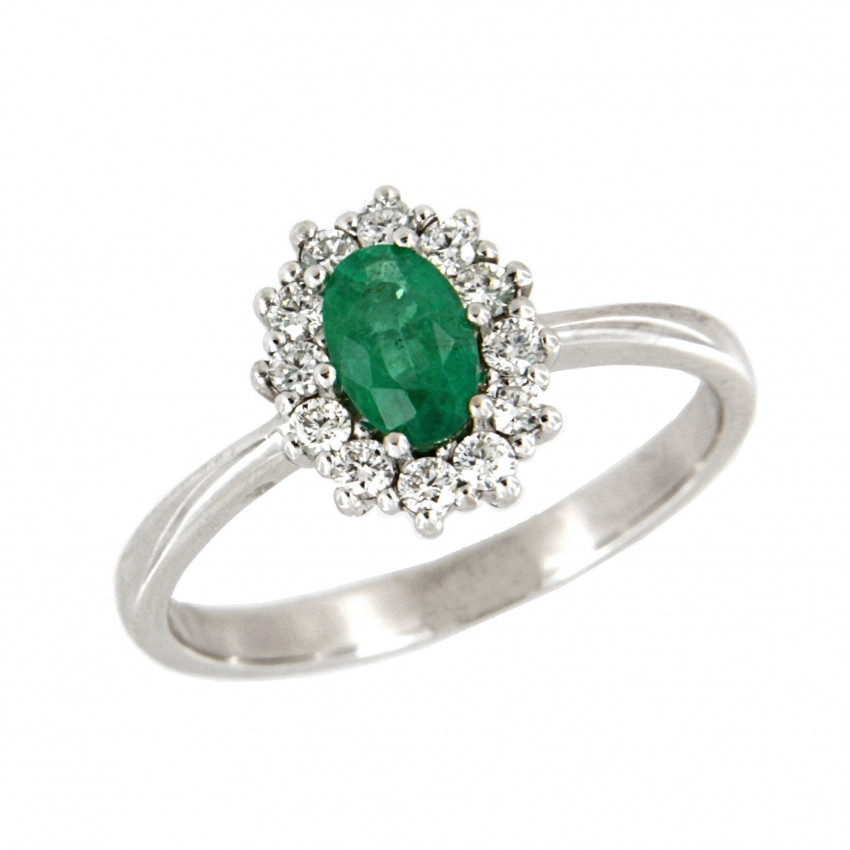 SORTIJA DIAMANTES ESMERALDA ORO BLANCO
