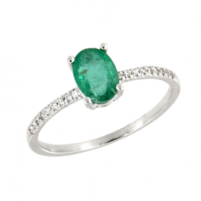 SORTIJA DIAMANTES ESMERALDA ORO BLANCO