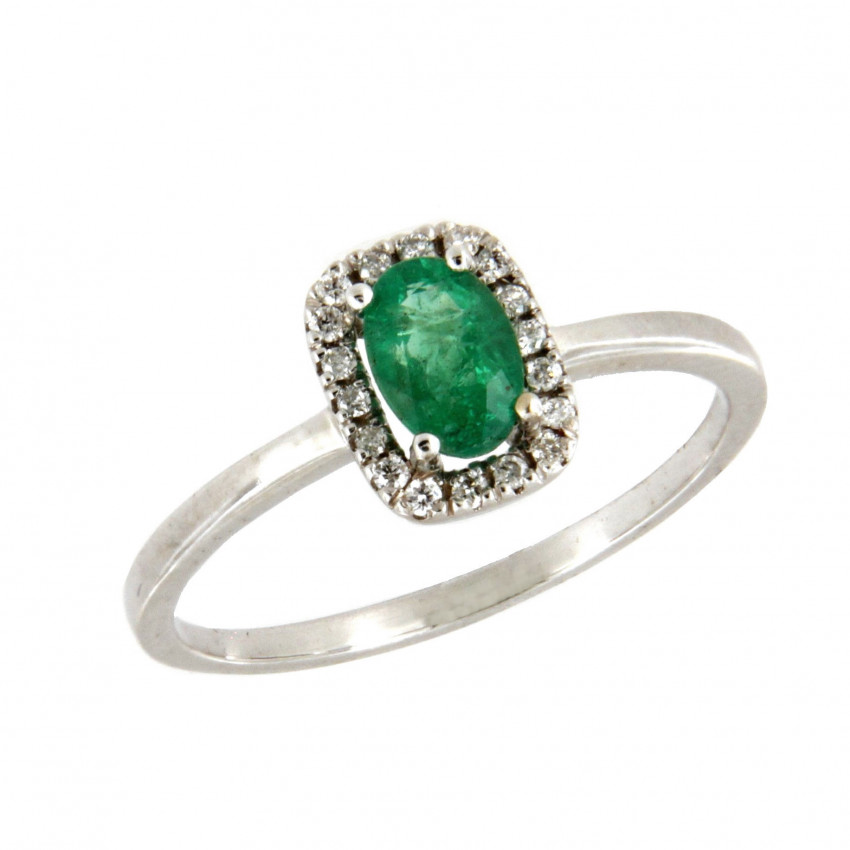 SORTIJA DIAMANTES ESMERALDA ORO BLANCO